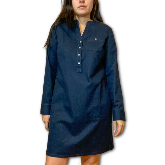 J Jill Dress Womens Medium Dark Blue Long Sleeve Stretch Button V-Neck Pockets - Picture 1 of 6